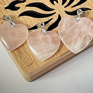 Natural Rose Quartz Heart Pendant Set Of 3 pieces Crystal Gemstone